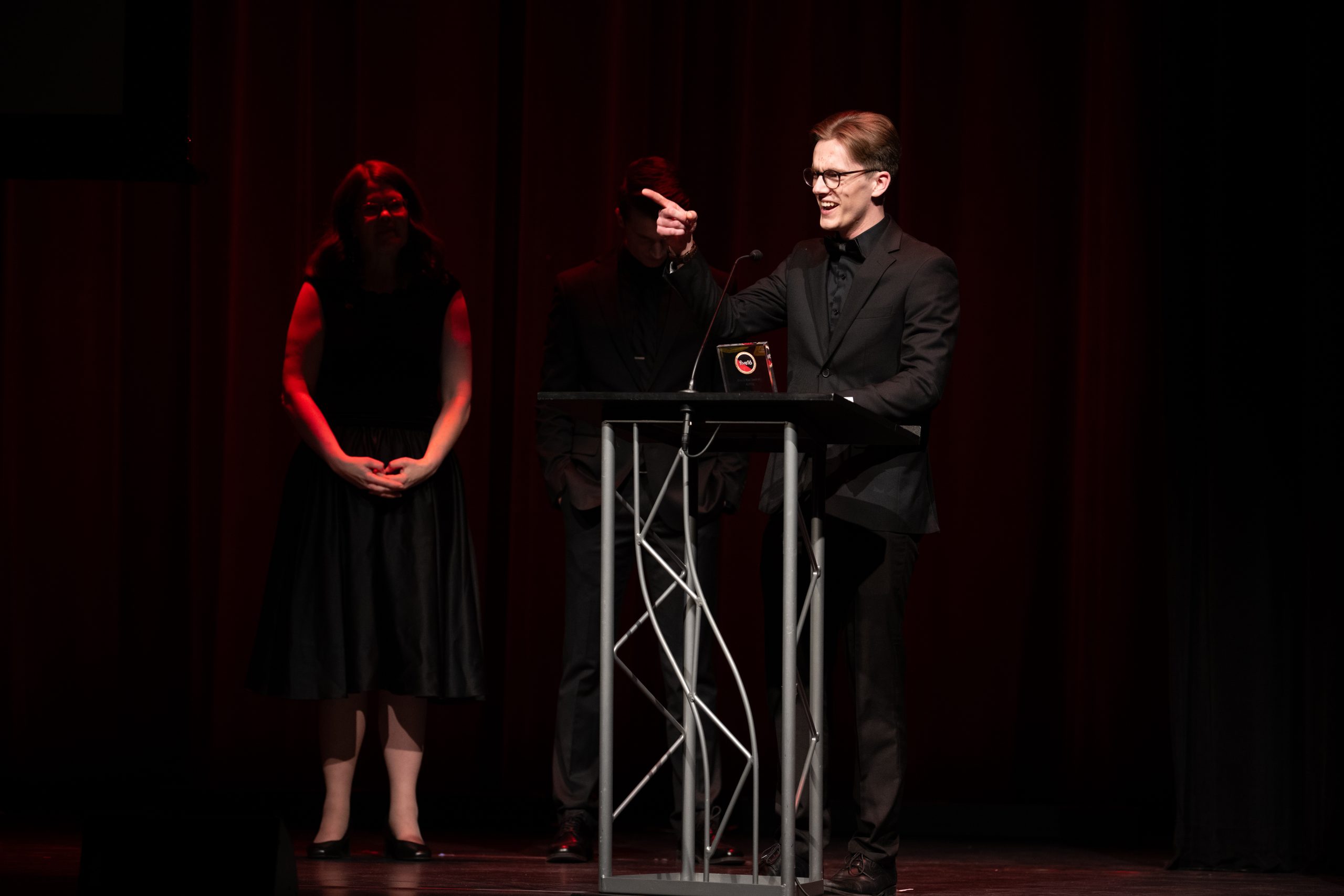 Student giving an award speech.